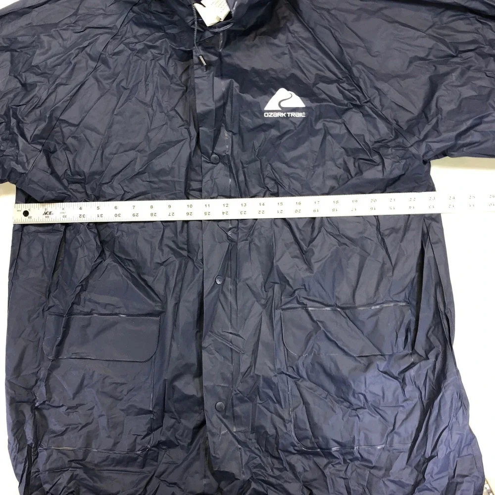 Ozark Trail Mens Navy Blue Hooded Rain Jacket Snap Front 108S005ML Size M/L